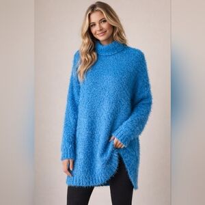 Show Me Your Mumu Timmy Tunic Sweater Bright Blue Fuzzy Knit Small